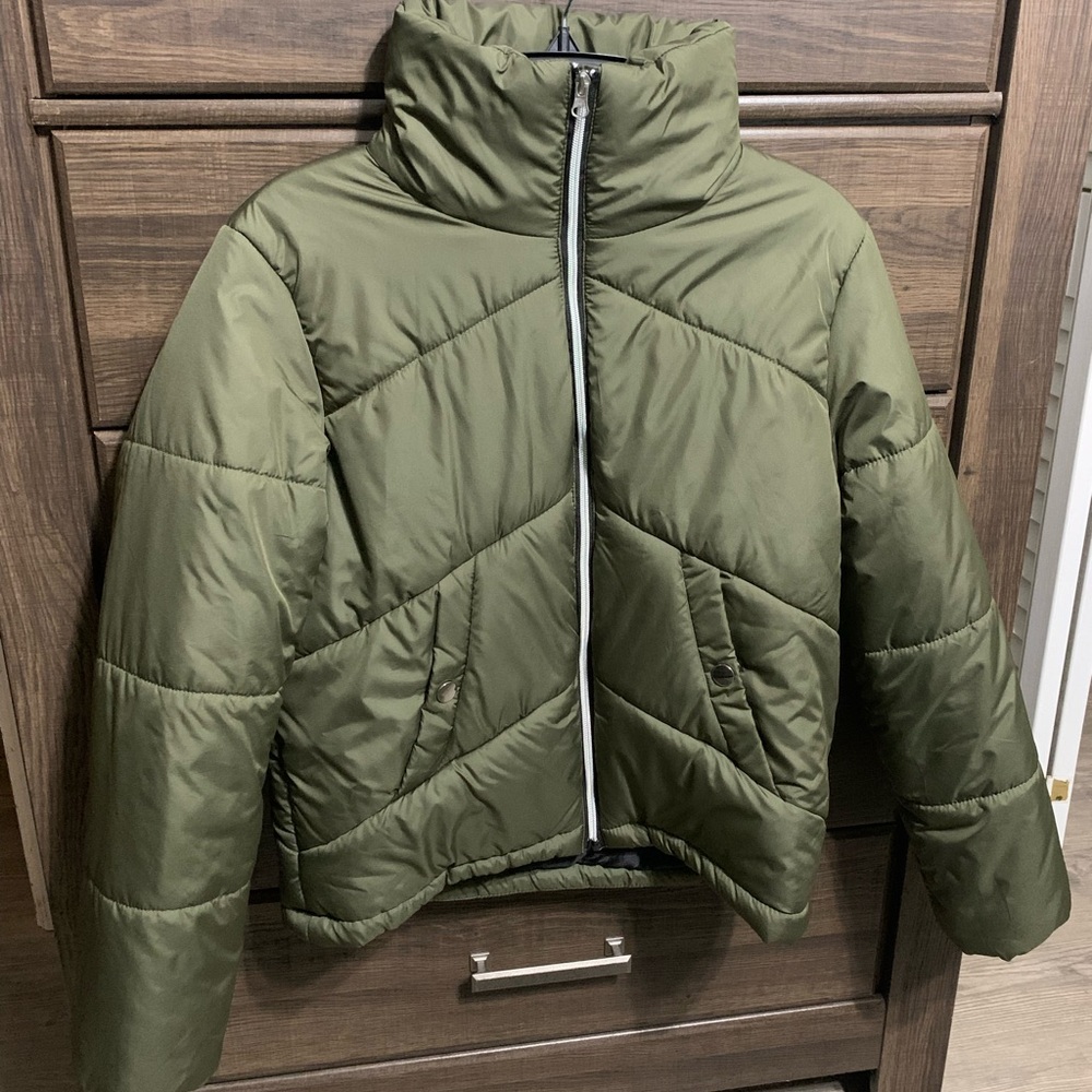 Green puffer jacket